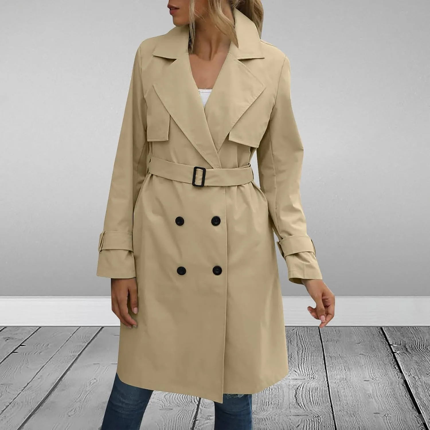 Long Trench Coats for Women Trendy Classic Overcoat Slim Jackets Winter Warm Overcoat Windproof Coat with Belt