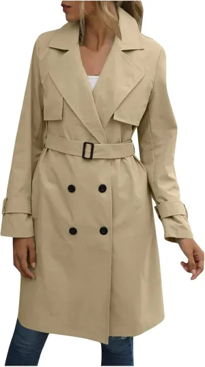 Long Trench Coats for Women Trendy Classic Overcoat Slim Jackets Winter Warm Overcoat Windproof Coat with Belt