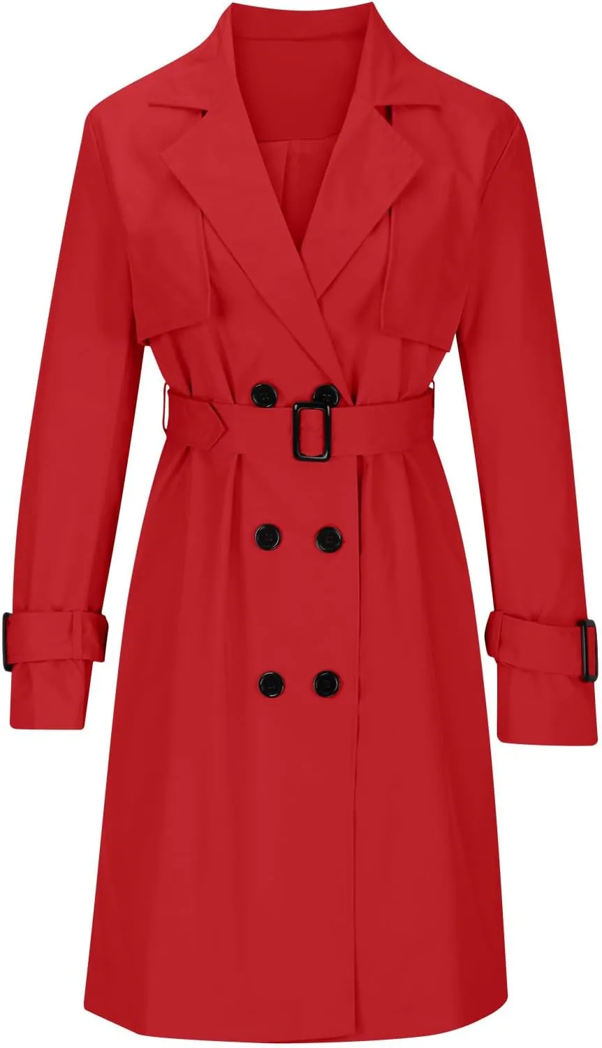 Long Trench Coats for Women Trendy Classic Overcoat Slim Jackets Winter Warm Overcoat Windproof Coat with Belt