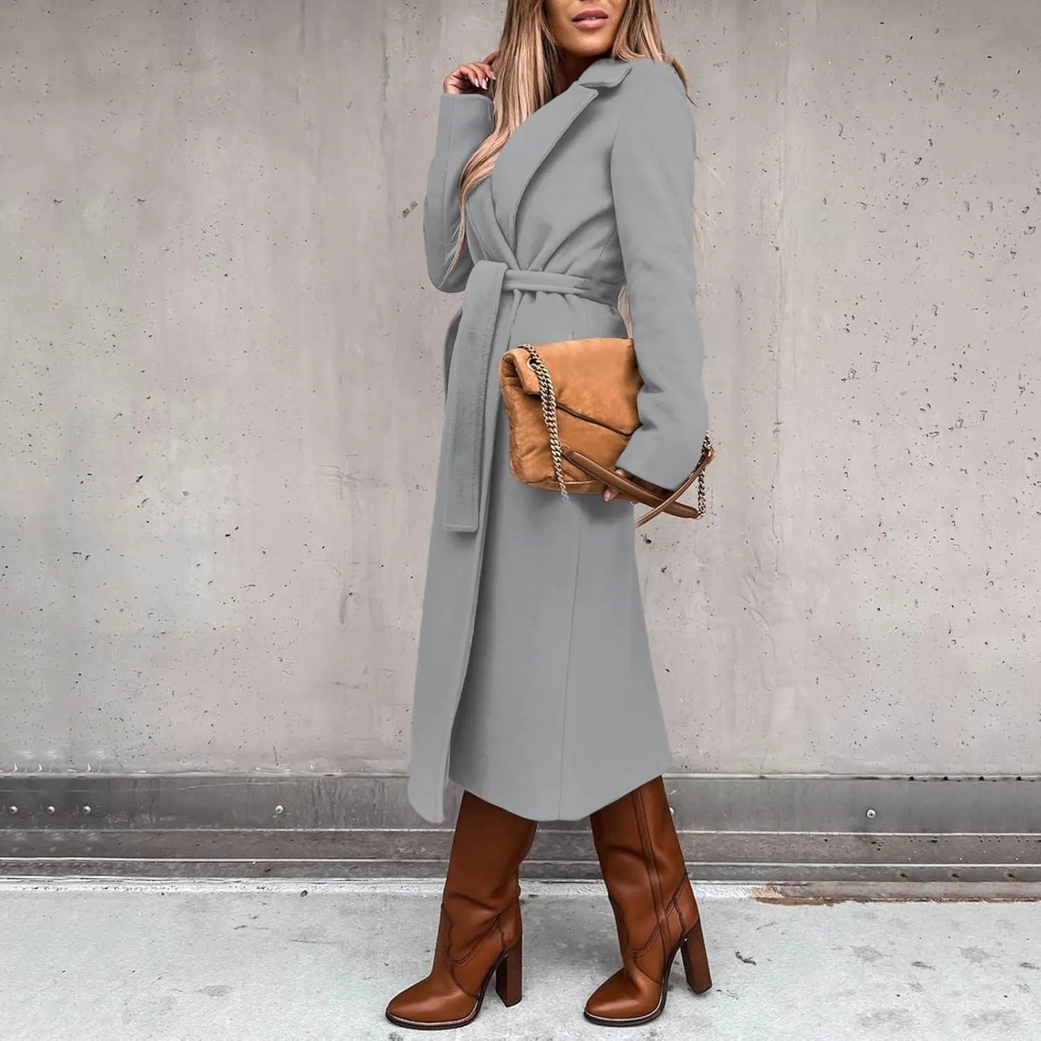 Long Wool Coats for Women Trendy Notched Collar Open Front Trench Coat Woolen Blend Warm Fall Winter Jacket Outwear