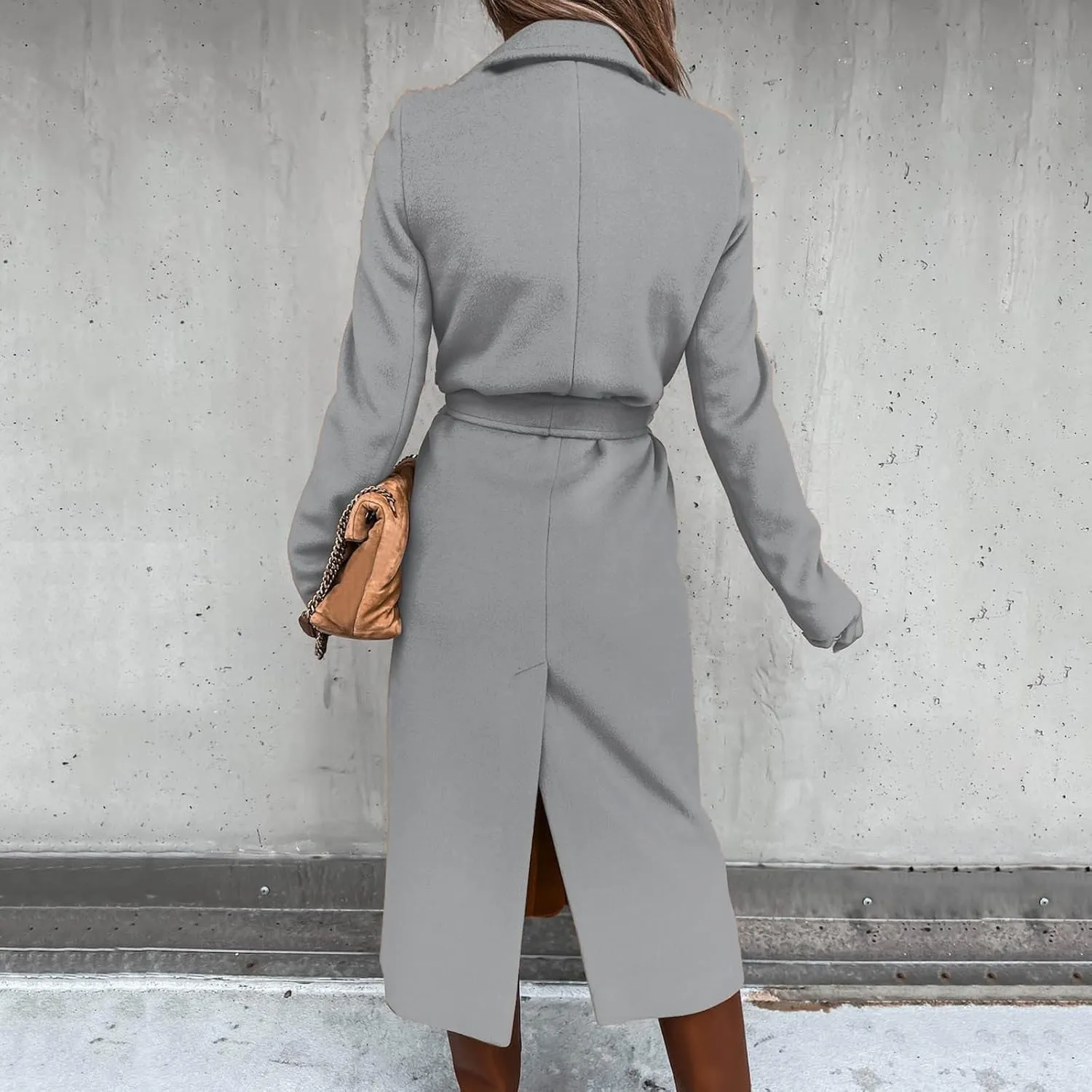 Long Wool Coats for Women Trendy Notched Collar Open Front Trench Coat Woolen Blend Warm Fall Winter Jacket Outwear