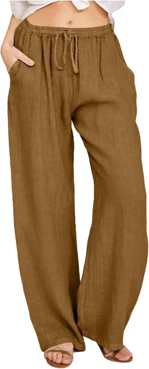 Lounge Pants for Women Straight Leg Solid Color High Waisted Pant Drawstring Elastic Waist Baggy Trouser with Pockets