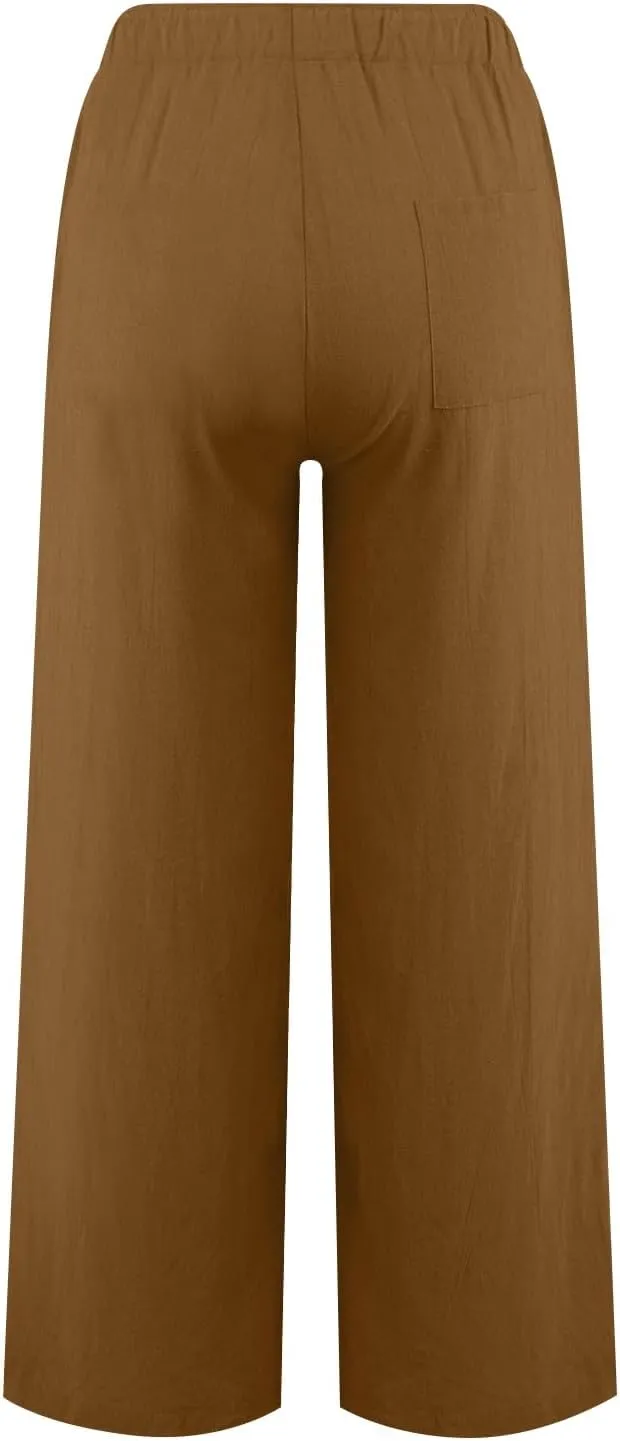Lounge Pants for Women Straight Leg Solid Color High Waisted Pant Drawstring Elastic Waist Baggy Trouser with Pockets