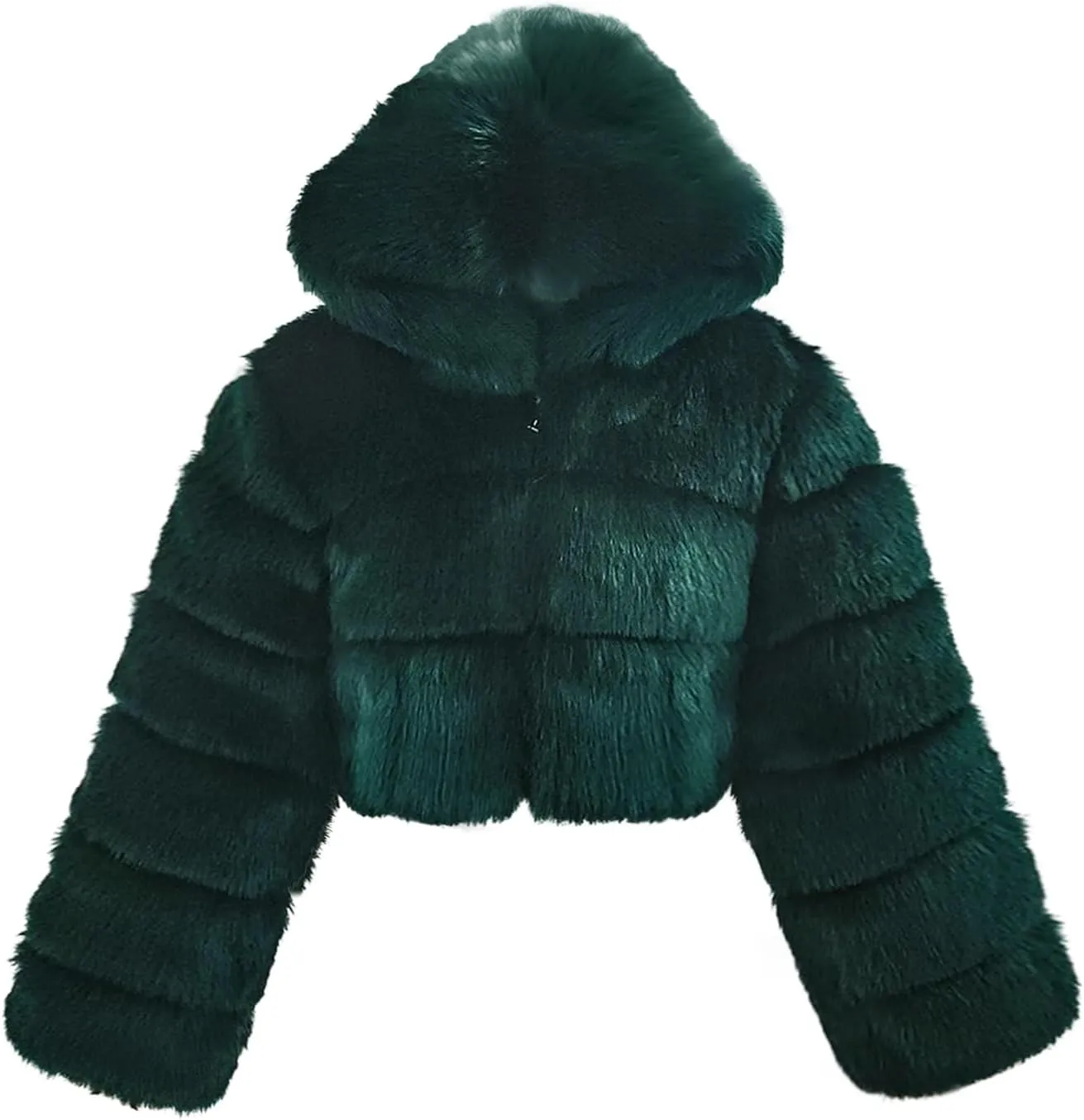 loveimgs Women Winter Fuzzy Hooded Cropped Faux Fur Jacket Puffer Coat Fluffy Parka Leather Warm Zip Up Teddy Coat