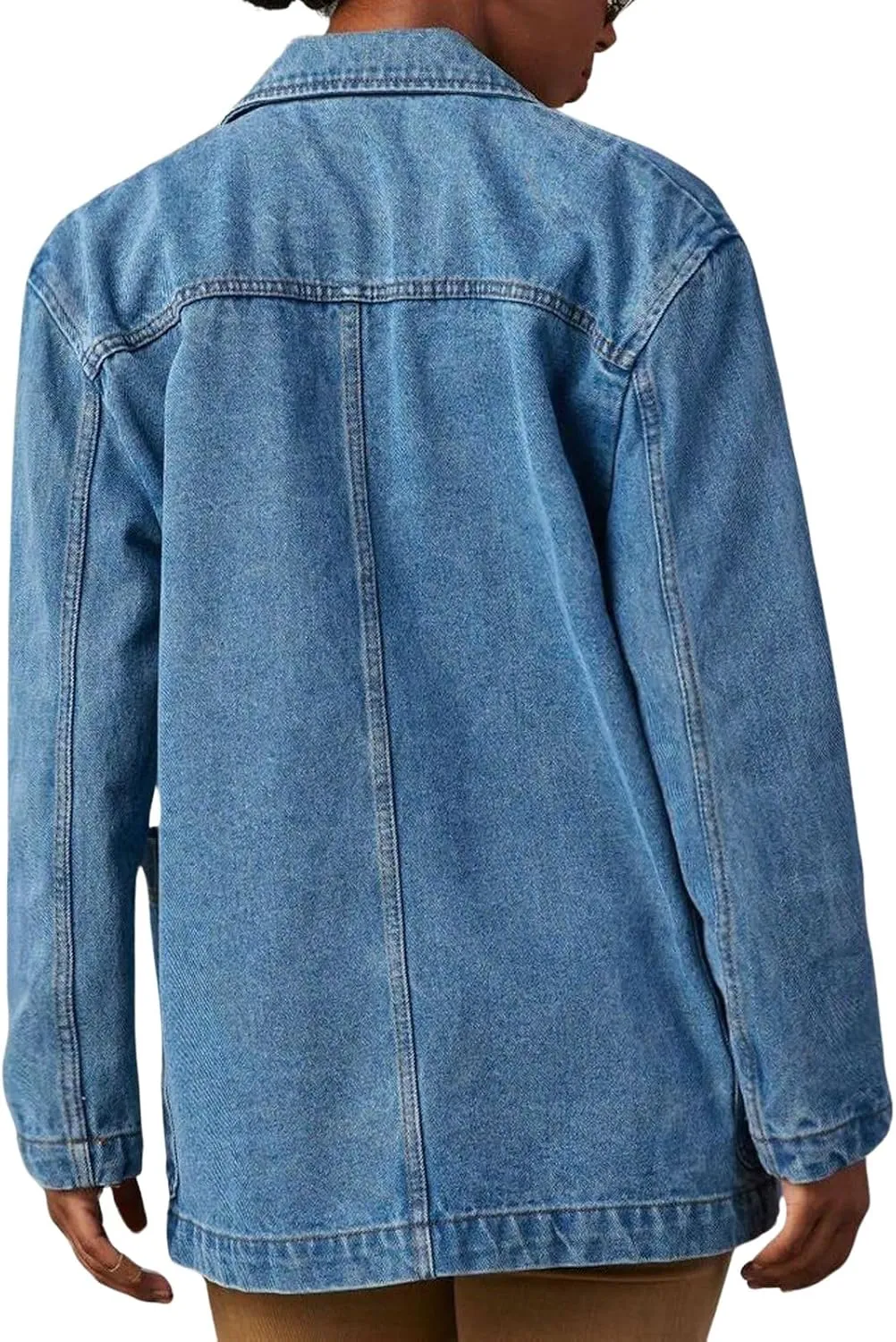 Loveimgs Women's Casual Long Sleeve Denim Jean Blazer Jacket - Fall Button Down Suit Jacket - Cowgirl Coat