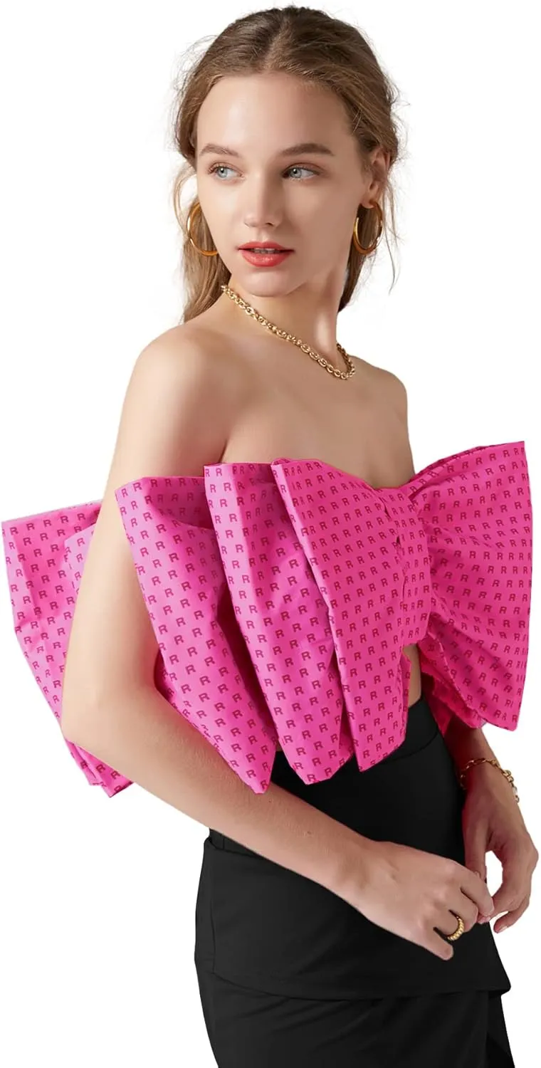 LYANER Women's Sexy Layer Bow Tie Tube Crop Top Sleeveless Strapless Print Party Fluffy Tank Top