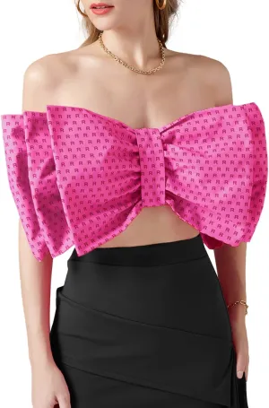 LYANER Women's Sexy Layer Bow Tie Tube Crop Top Sleeveless Strapless Print Party Fluffy Tank Top