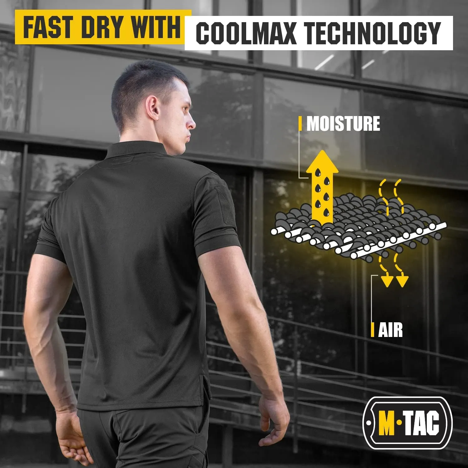 M-Tac Tactical Breathable Polo Shirt - Military Quick Dry Coolmax Short Sleeve T-Shirt for Men