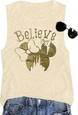 Magical Tank Tops Women Sequin Believe Tanks Magic Kingdom Castle Shirt Family Vacation Shirt Summer Sleeveless Tops