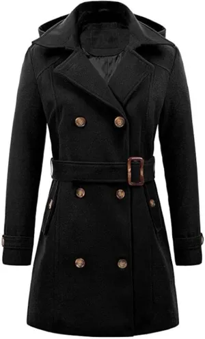 maisdgop Trench Coat for Women Winter Double Breasted Waterproof Lapel Pea Coat Classic Long Sleeve Open Front Windbreaker