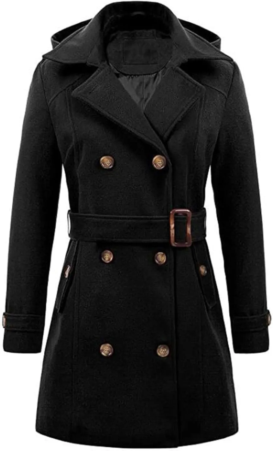 maisdgop Trench Coat for Women Winter Double Breasted Waterproof Lapel Pea Coat Classic Long Sleeve Open Front Windbreaker