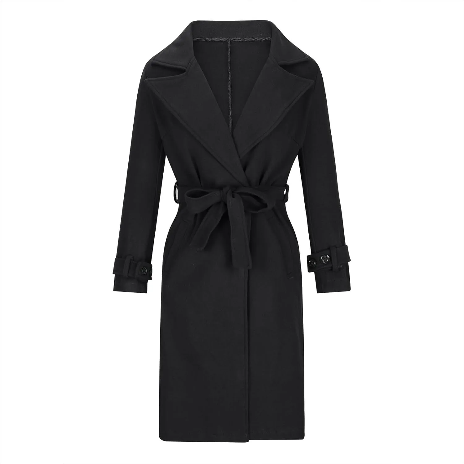 maisdgop Trench Coat for Women Winter Lapel Woolen Cloth Peacoats Open Front Windbreaker Long Sleeve Overcoat with Pockets