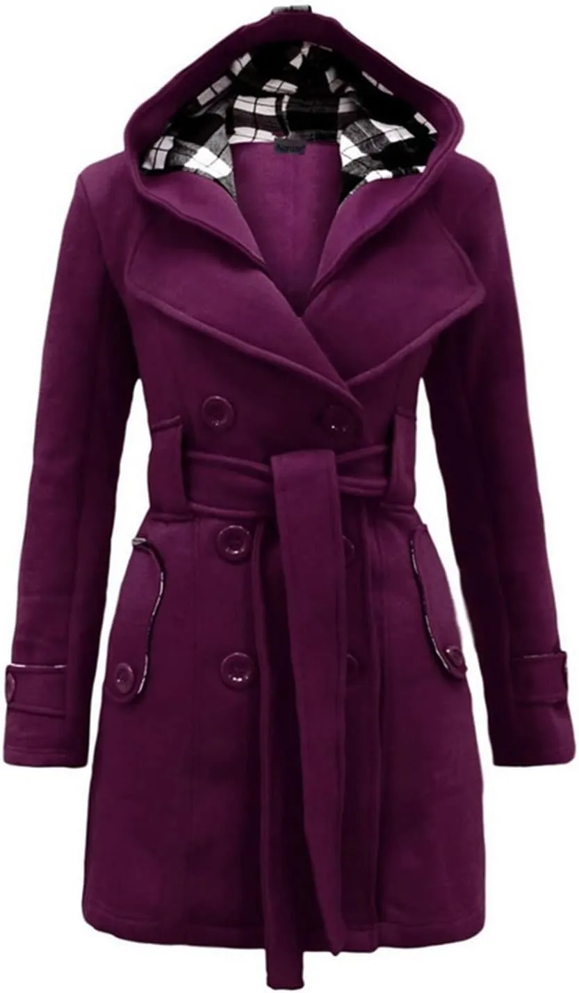 maisdgop Winter Coats for Women Long Sleeve Lapel Jacket Double Breasted Faux Windbreaker Mid Length Open Front Trench Coats