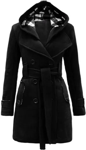 maisdgop Winter Coats for Women Long Sleeve Lapel Jacket Double Breasted Faux Windbreaker Mid Length Open Front Trench Coats