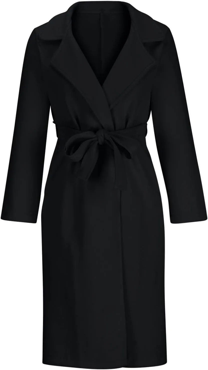 maisdgop Wool Trench Coat Women Long Sleeve Mid Length Windbreaker Winter Woolen Cloth Peacoats Fashion Solid Lapel Jacket