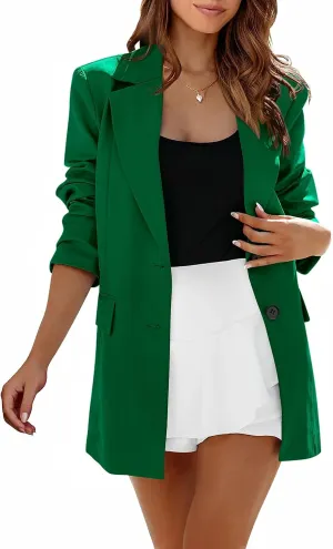 MASCOMODA Casual Blazer Jackets for Women 2024 Fall Long Sleeve Open Front Button Work Office Suit Jacket with Pockets