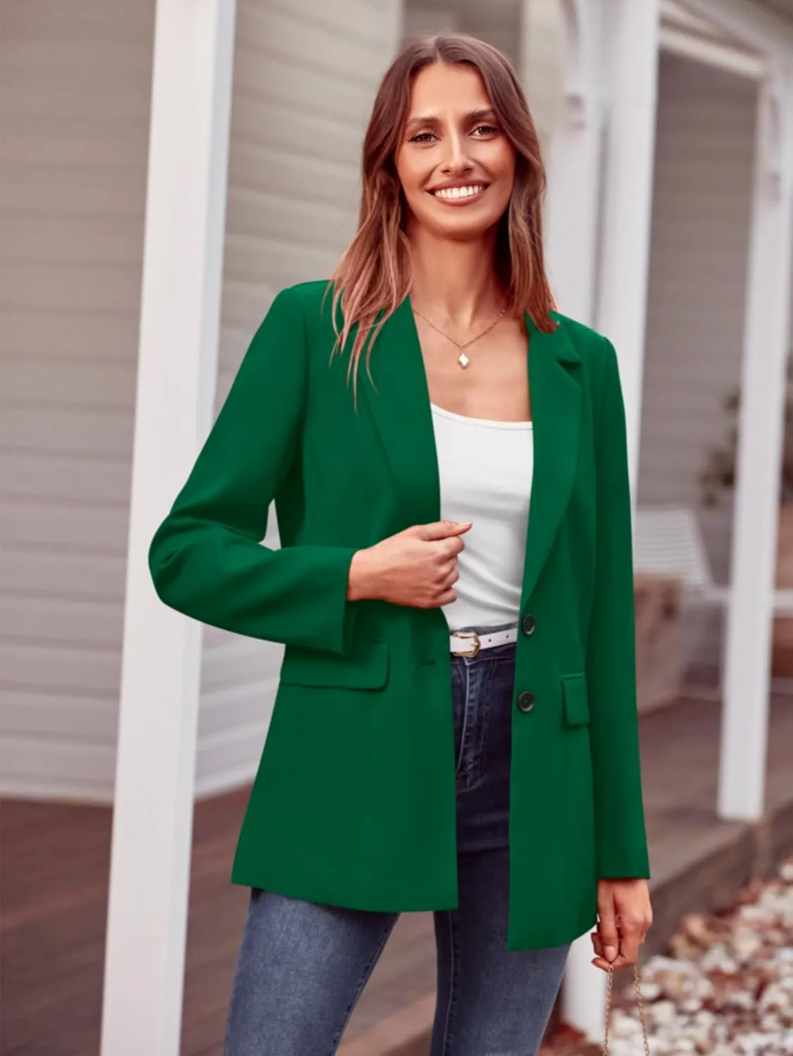 MASCOMODA Casual Blazer Jackets for Women 2024 Fall Long Sleeve Open Front Button Work Office Suit Jacket with Pockets