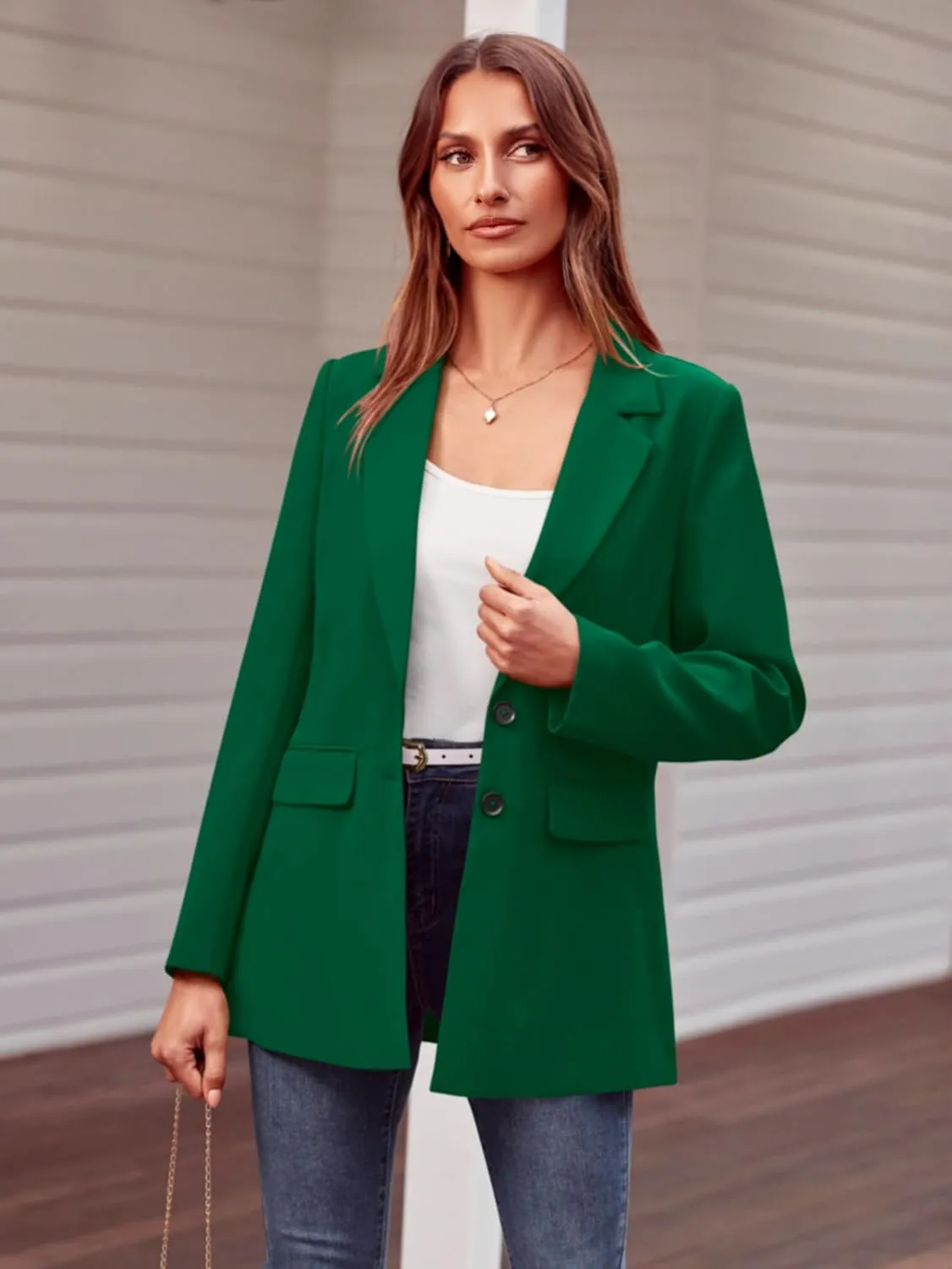 MASCOMODA Casual Blazer Jackets for Women 2024 Fall Long Sleeve Open Front Button Work Office Suit Jacket with Pockets