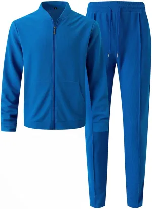 Men Casual Tracksuit Set Full Zipper Pocket Long Sleeve Jacket Trouser Suit Trendy Running Jogging Workout Activewear