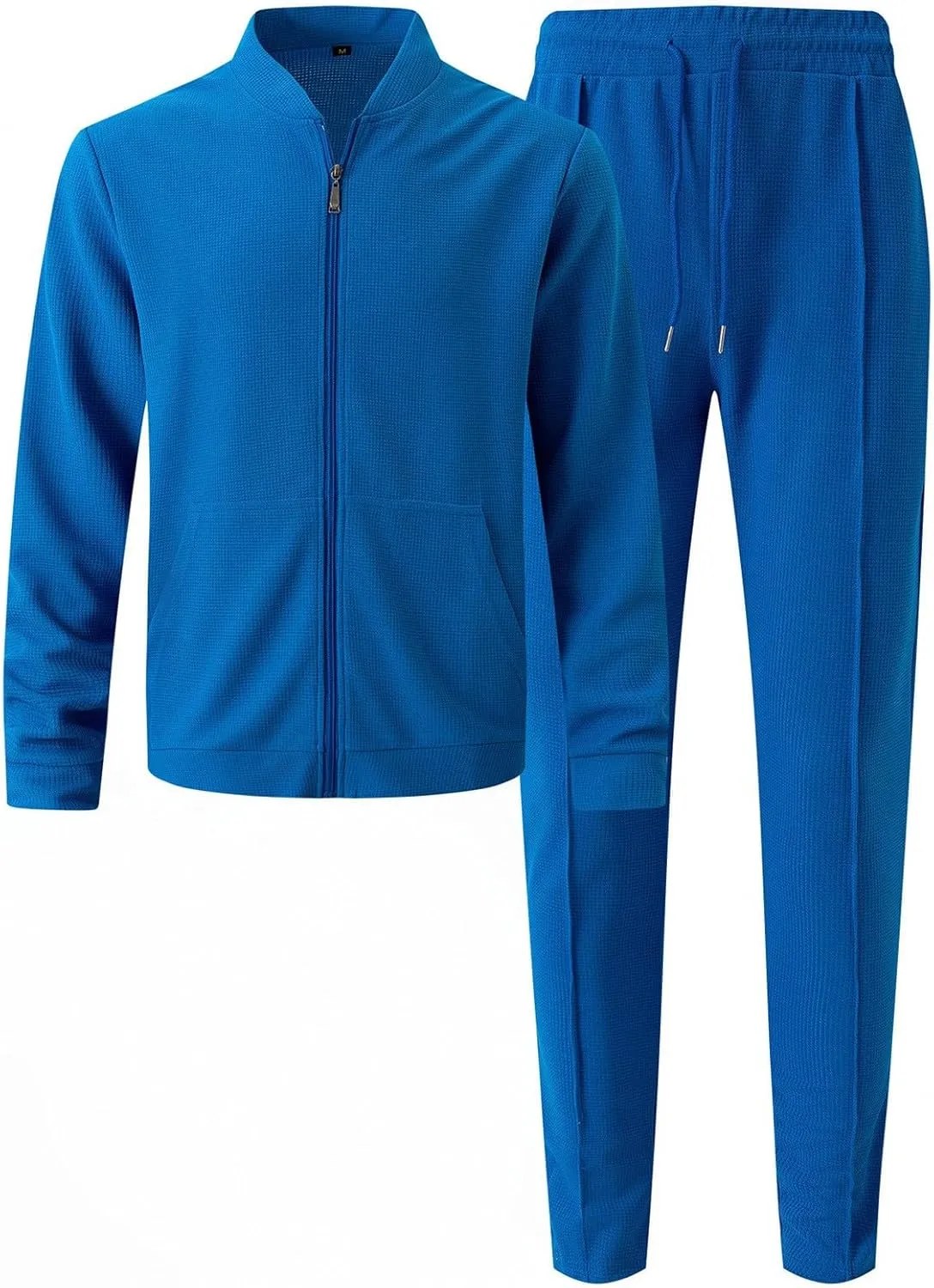 Men Casual Tracksuit Set Full Zipper Pocket Long Sleeve Jacket Trouser Suit Trendy Running Jogging Workout Activewear