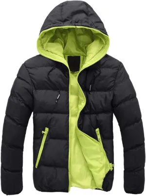 Men Puffer Jacket with Hood Lightweight Packable Quilted Hooded Bubble Down Jackets Winter Insulated Thick Outwear