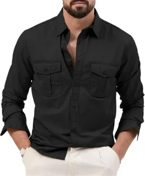 Men Shirt Outdoor Workwear Shirt for Men Quick Dry Breathable Waterproof Long Sleeve Top with Big Pockets
