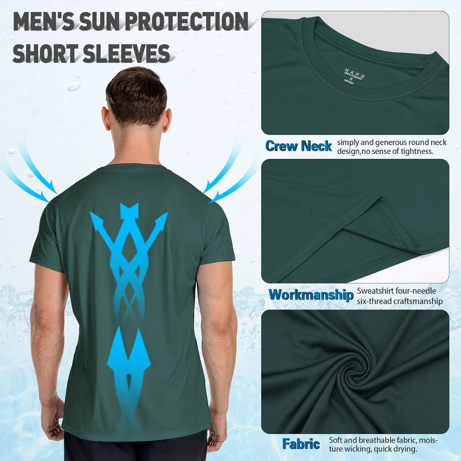 Men Swim Shirts,UPF 50  Sun Protection Shirts for Men Rash Guard Shirt with Workout Athletic Shirt