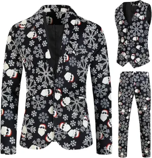 Mens 3 Piece Christmas Blazer Suit Sets Party Costumes Suits Xmas Festival Outfit Tuxedo Blazers Vest Pants Set