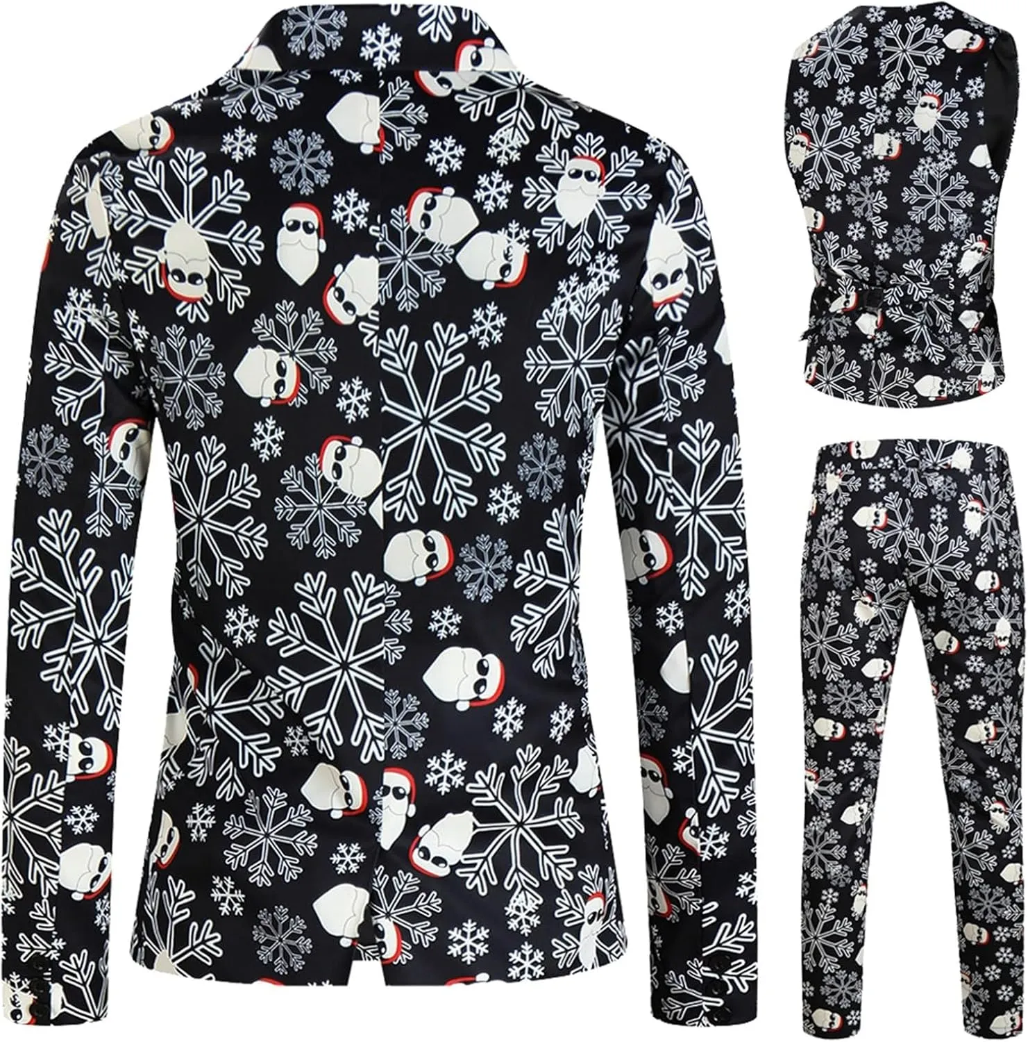 Mens 3 Piece Christmas Blazer Suit Sets Party Costumes Suits Xmas Festival Outfit Tuxedo Blazers Vest Pants Set