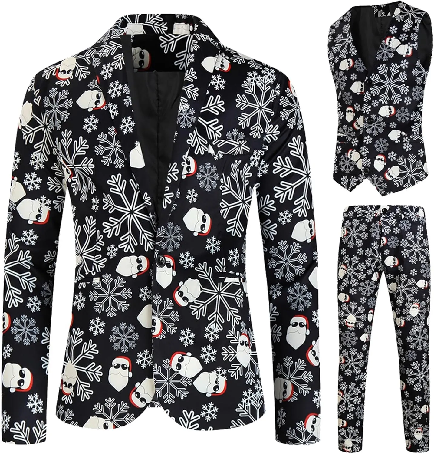 Mens 3 Piece Christmas Blazer Suit Sets Party Costumes Suits Xmas Festival Outfit Tuxedo Blazers Vest Pants Set