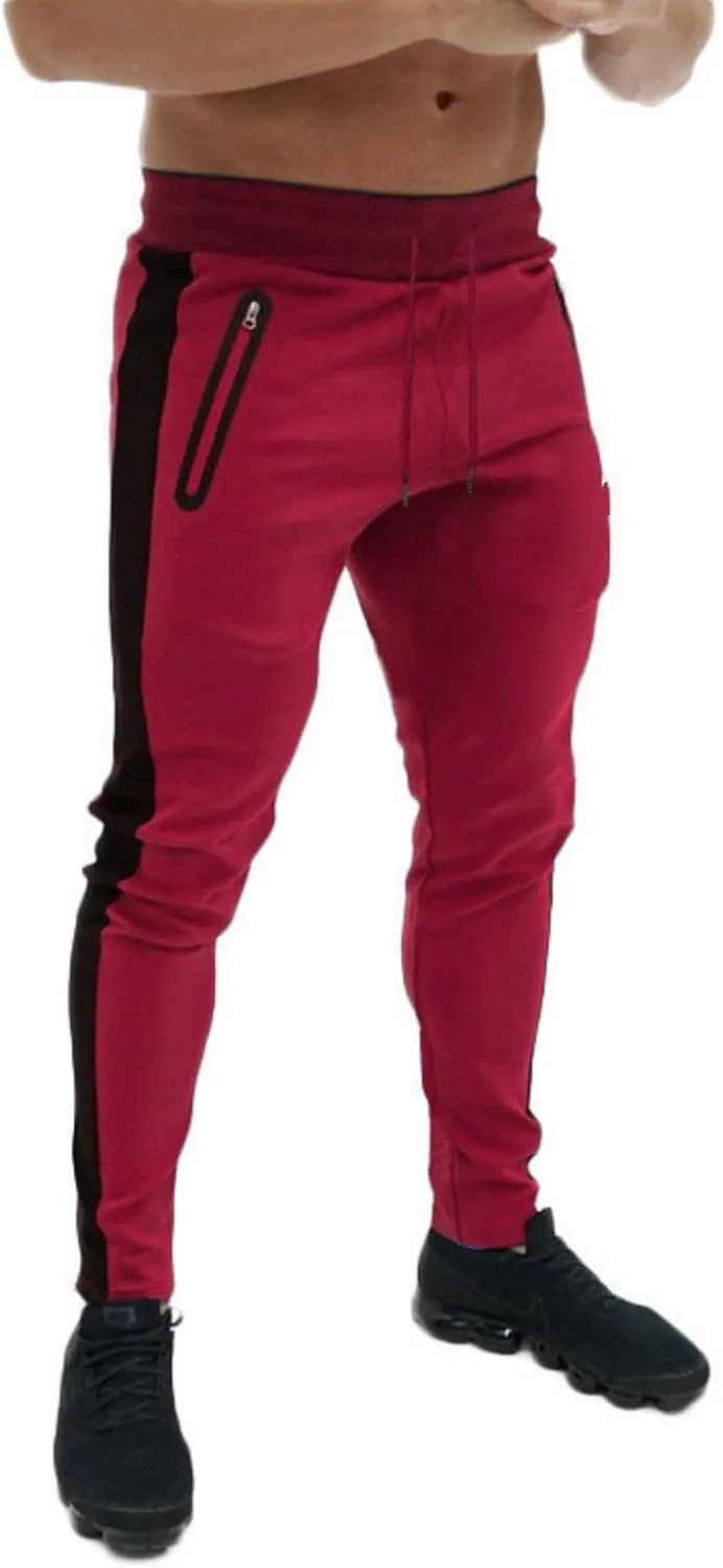 Mens Athletic Pants Casual Drawstring Elastic Waist Slim Fit Sweatpants Stripe Splicing Gym Track Workout Trousers