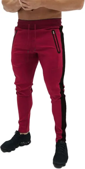 Mens Athletic Pants Casual Drawstring Elastic Waist Slim Fit Sweatpants Stripe Splicing Gym Track Workout Trousers