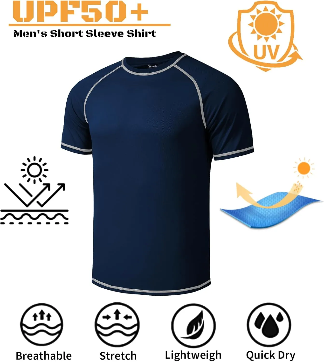 Mens Big and Tall Swim Shirt Sun Protection UPF 50  Rash Guard Quick Dry T-Shirt