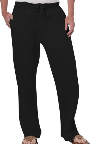 Men's Casual Linen Pants Drawstring Elastic Waist Summer Yoga Beach Pants Lightweight Loose Trousers