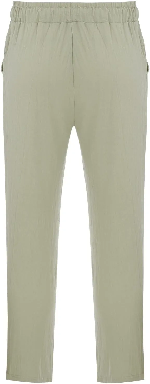 Men's Casual Linen Pants Drawstring Elastic Waist Summer Yoga Beach Pants Lightweight Loose Trousers
