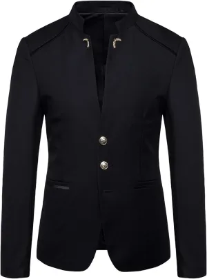 Mens Casual Suit Blazer Jackets Stand Mandarin Collar Lightweight Sport Coats Long Sleeve Button Down Business Coat