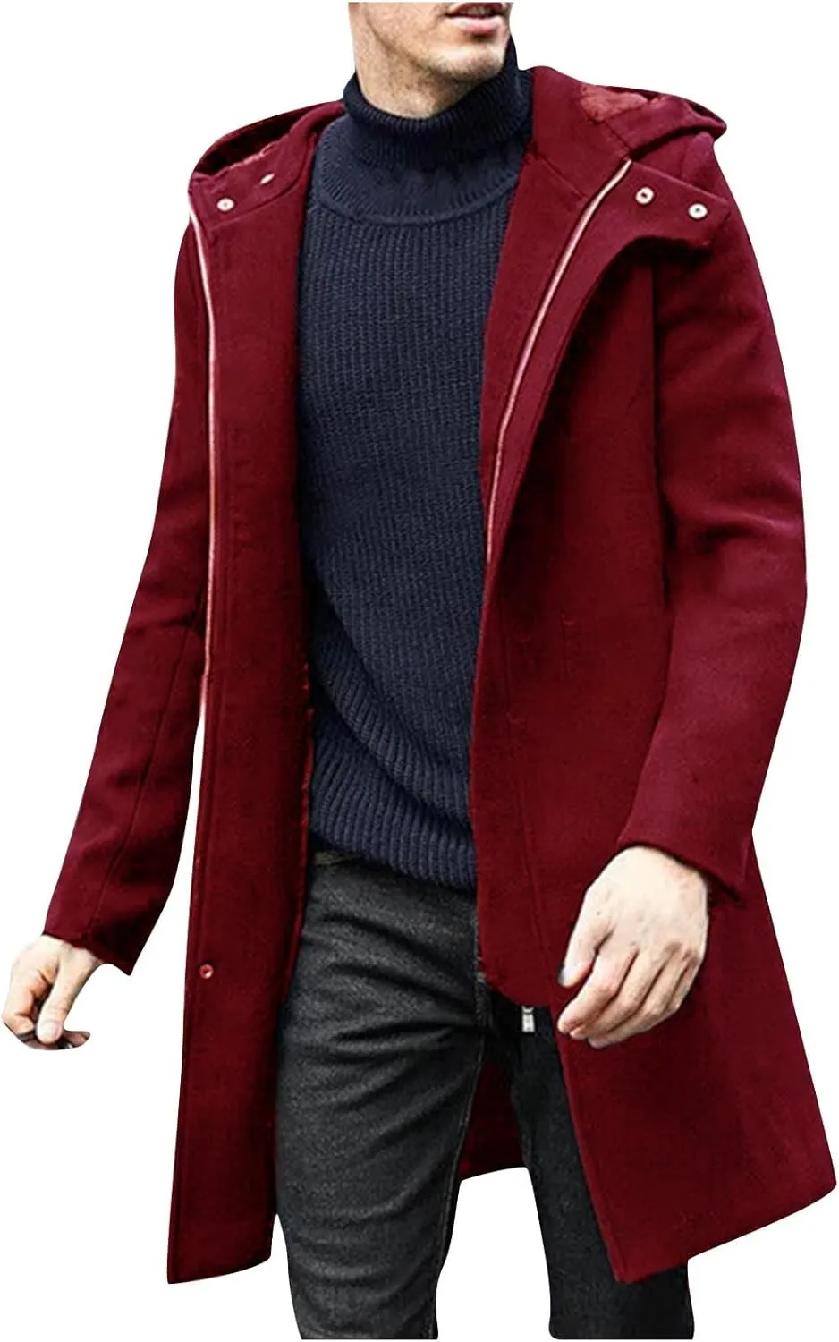 Men's Casual Trench Coat Long Jacket Overcoat Single Breasted Pea Coat wih Pockets Business Winter Long Overcoats