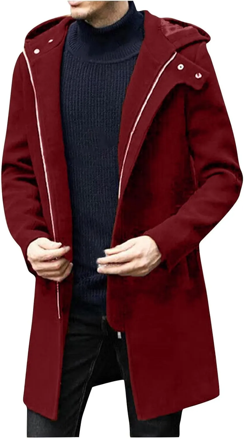 Men's Casual Trench Coat Long Jacket Overcoat Single Breasted Pea Coat wih Pockets Business Winter Long Overcoats