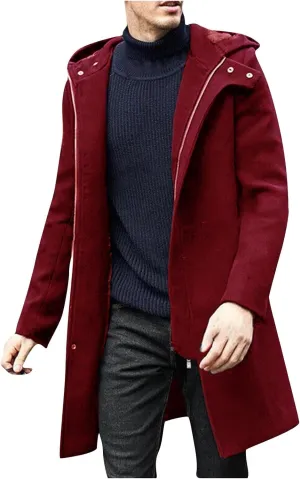Men's Casual Trench Coat Long Jacket Overcoat Single Breasted Pea Coat wih Pockets Business Winter Long Overcoats