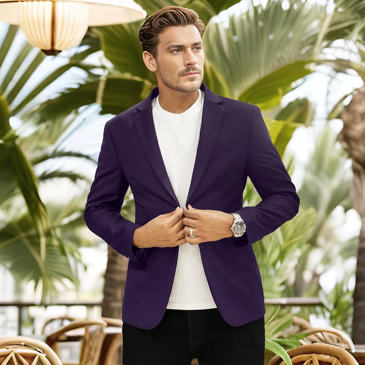 Men's Causal Blazer Slim Fit Suit Jacket for Men Two Button Sports Coats Wedding Prom Party