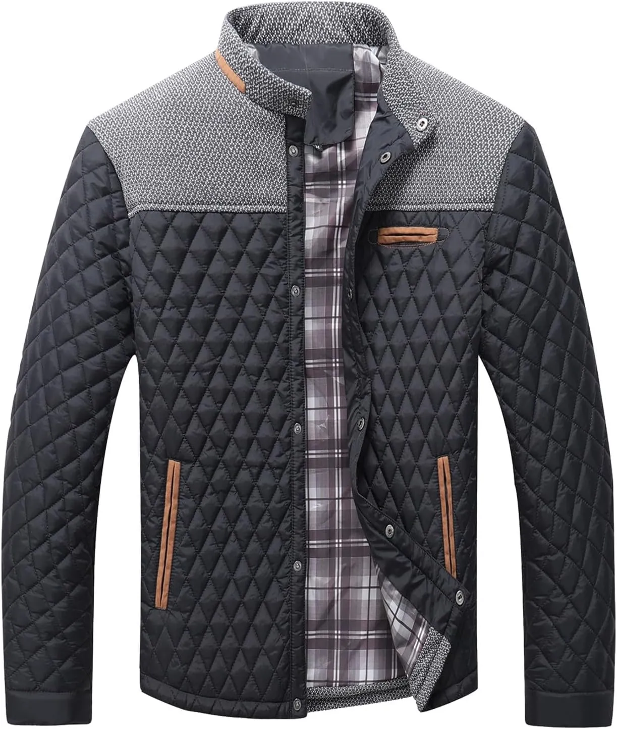 Mens Coat Trend Personality Machine Quilted Clothing Plaid Patchwork Cotton Padded Jacket Jacket for Lady