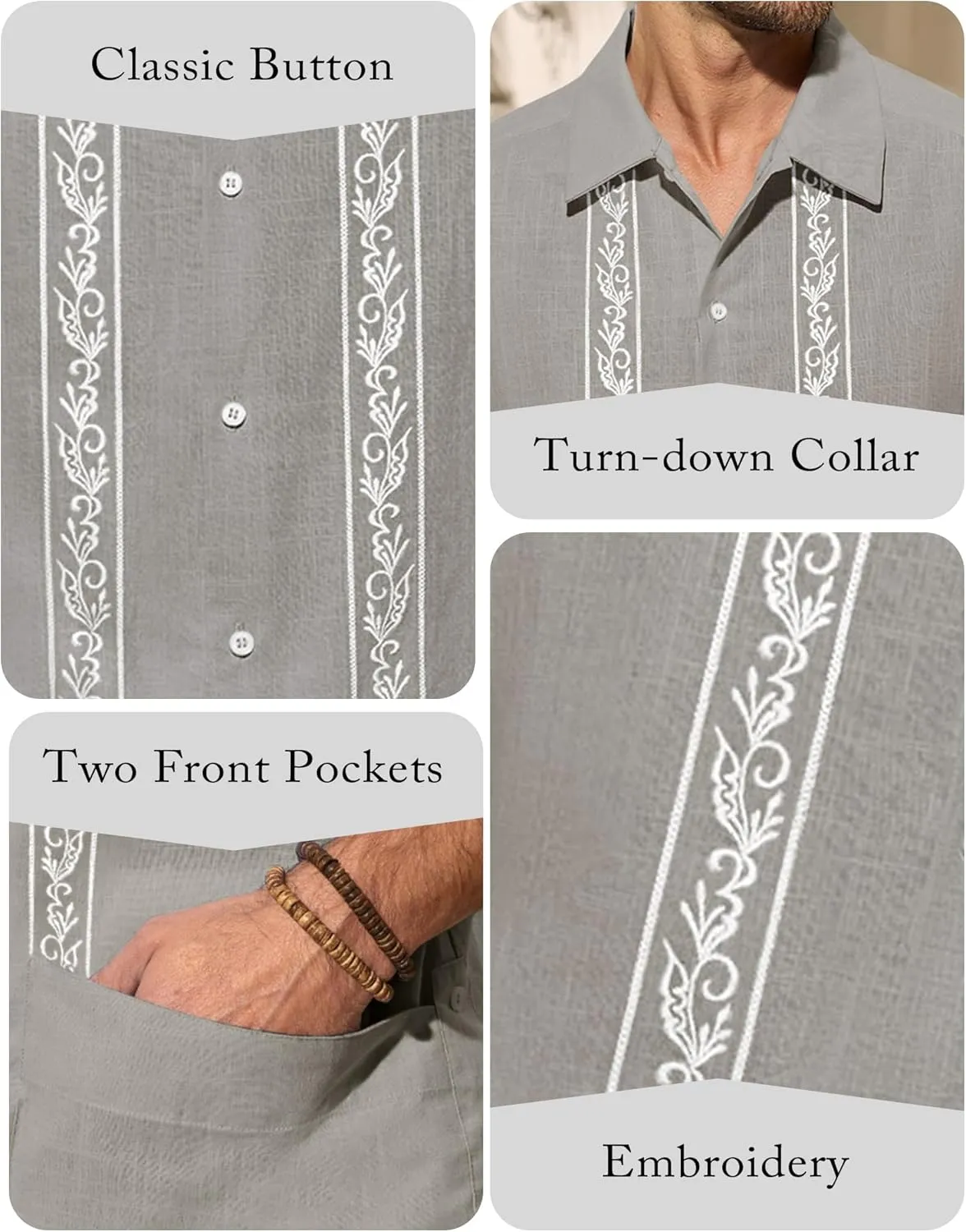 Mens Cuban Guayabera Shirts Cotton Linen Short Sleeve Shirt Casual Hippie Beach Button Down Pocket Shirt
