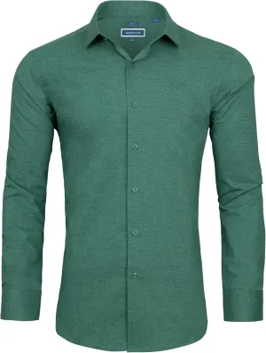 Men's Dress Shirt Long Sleeve Stretch Wrinkle-Resistant Formal Shirt Business Casual Heather Button Down Shirts