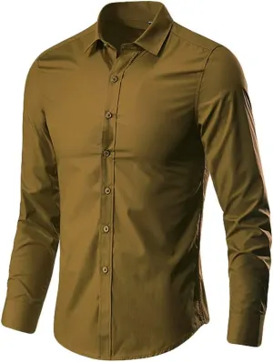Men's Fashion Basic Business Casual Solid Colour Long Sleeve Button Down Shirt Suit Bottom Male Gentlemen's