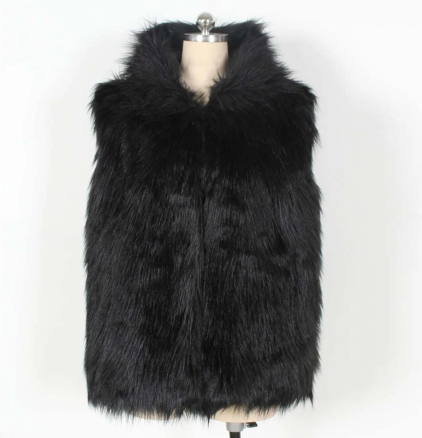Mens Faux Fur Vest Open Front Sleeveless Hooded Cardigan Fluffy Plush Winter Fashion Faux Fur Hoodie Jackets