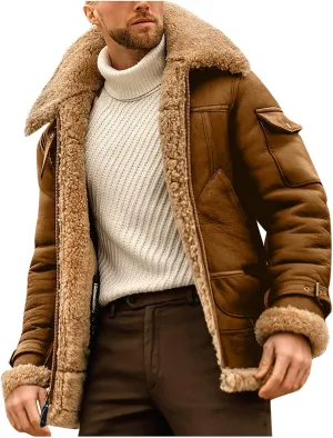 Men's Faux Leather Jacket Suede Fleece Lined Coat Lapel Motorcycle Trucker Outerwear 2024 Winter Warm Outfits