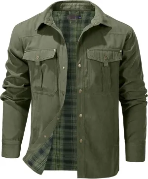 Men's flannel lined shirt jacket Lightweight snap western denim shirt jacket Short coat Vintage snap western jacket