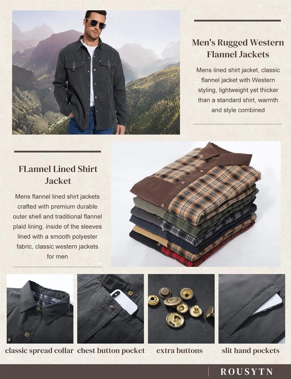 Men's flannel lined shirt jacket Lightweight snap western denim shirt jacket Short coat Vintage snap western jacket