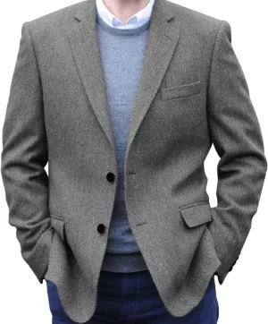 Men's Herringbone Tweed Blazer Jacket 2 Button Lightweight Casual Sport Coat Wedding Groomsmen Prom Jackets