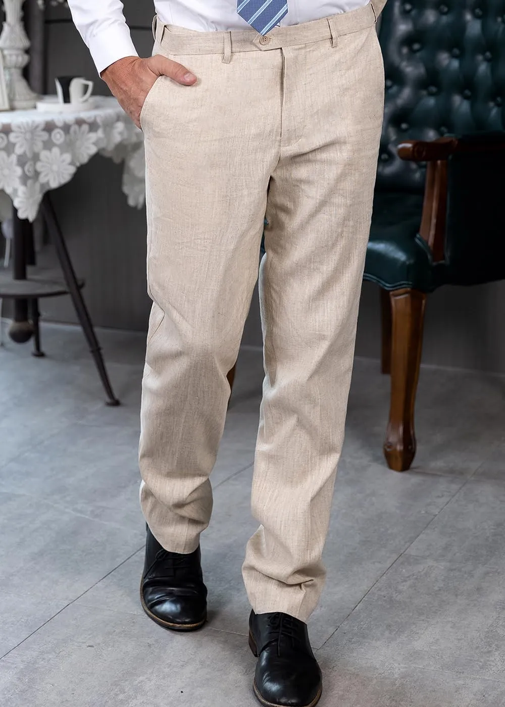 Men's Linen Pants Dress Lightweight Summer Business Linen Long Suit Pants